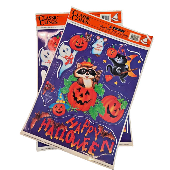 Halloween Decor Wild Pumpkins 1994 Classic Clings Window Clings Stickers NOS - Picture 2 of 7